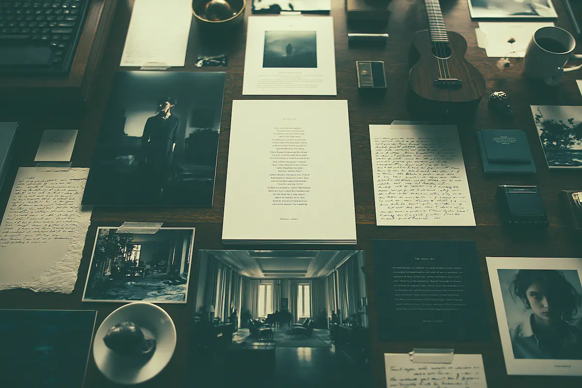 Lyric sheets and archival paper textures for the Chillman project